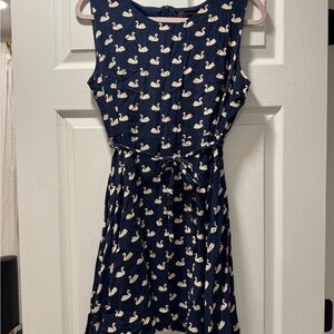 Navy Blue Swan Print Dress
